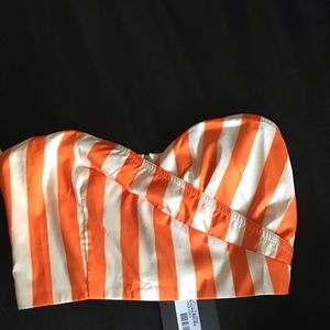 Orange and white cross front bandeau crop top